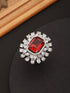 Silver Plated Red CZ Studded Designer Adjustable Cocktail Finger Ring