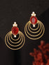 24K Gold Plated Red Ruby Circular Minimal Chunky Chandbali Luxe Studds Earrings