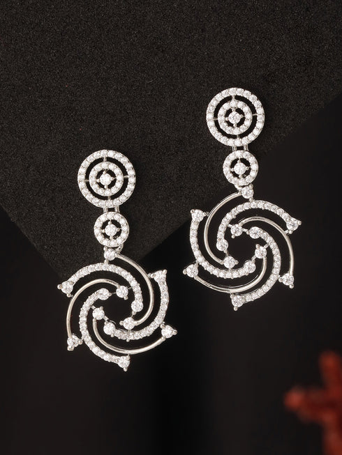 Silver Plated Zircon Studded Quirky Luxe Dropdown Earrings