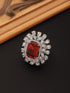 Silver Plated Red CZ Studded Designer Adjustable Cocktail Finger Ring