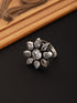 Silver Oxidised White Stones Studded Adjustable Finger Ring