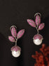 Silver Plated Red AD & Pearl Studded Luxe Designer Floral Designer Earrings