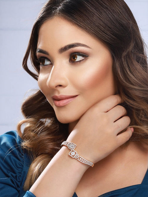 Gold plated White Zircon Studded Statement Bangle Bracelet