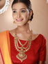 22K Gold-Plated Stone-Studded & Beaded Temple Lakshmiji Coin Bridal Jewellery Set