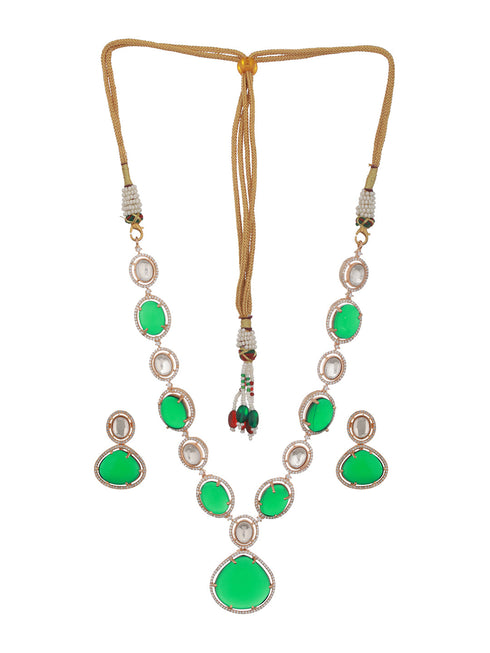 Gold Plated Emerald Green Kundan Studded Designer Luxe Bridal Jewellery Set