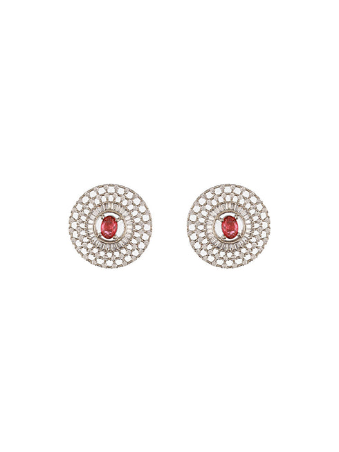 Silver Plated Ruby Red Studded Pearl Beaded Studds Earrings With Choker Jewellery Set
