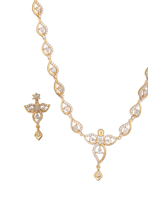 Gold Plated AD Studded Floral Pendant Minimal Jewellery Set