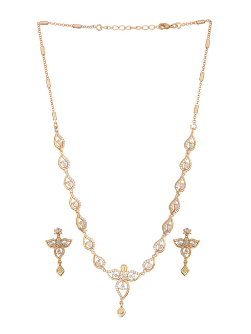 Gold Plated AD Studded Floral Pendant Minimal Jewellery Set