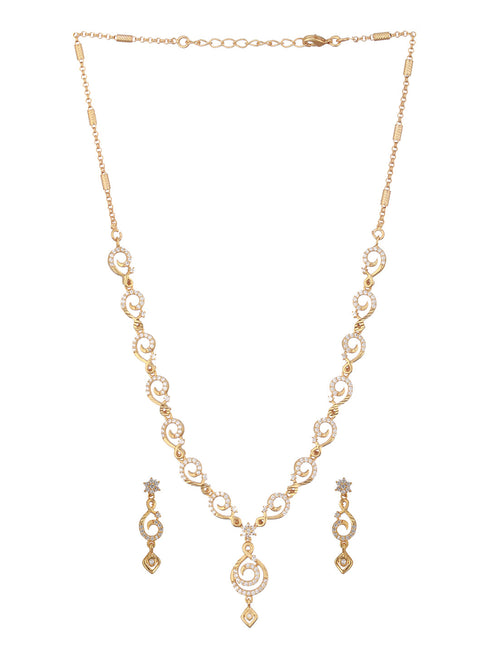 Gold Plated Zircon Studded Geometric Minimal Delicate Jewellery Set
