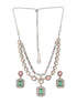Gold Toned Pink & Mint Kundan Studded Double Lined Bridal Jewellery Set