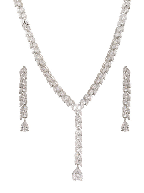 Silver Toned CZ Studded Long Tassel Delicate Bridal Jewellery Set