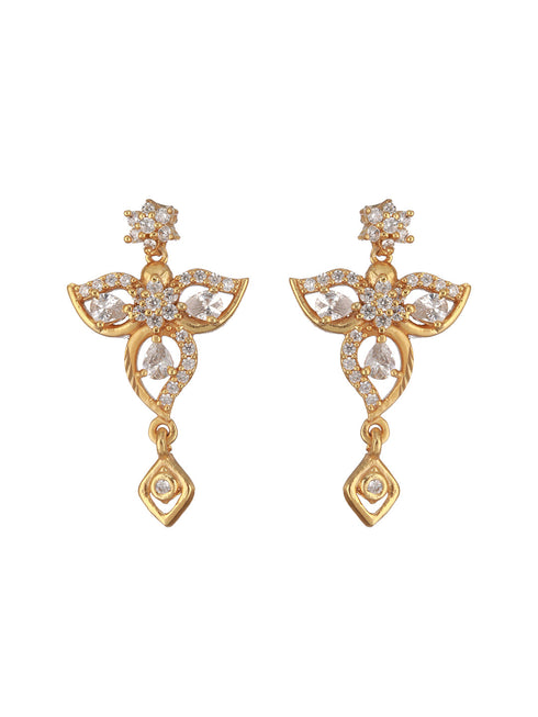 Gold Plated AD Studded Floral Pendant Minimal Jewellery Set