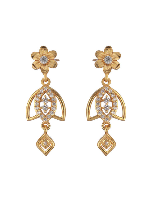 Gold Plated CZ Studded Floral Pendant Minimal Necklace Jewellery Set