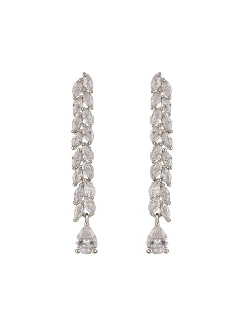 Silver Toned CZ Studded Long Tassel Delicate Bridal Jewellery Set