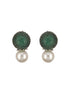 Green AD & Pearl Beaded Designer Luxe Stud Earrings