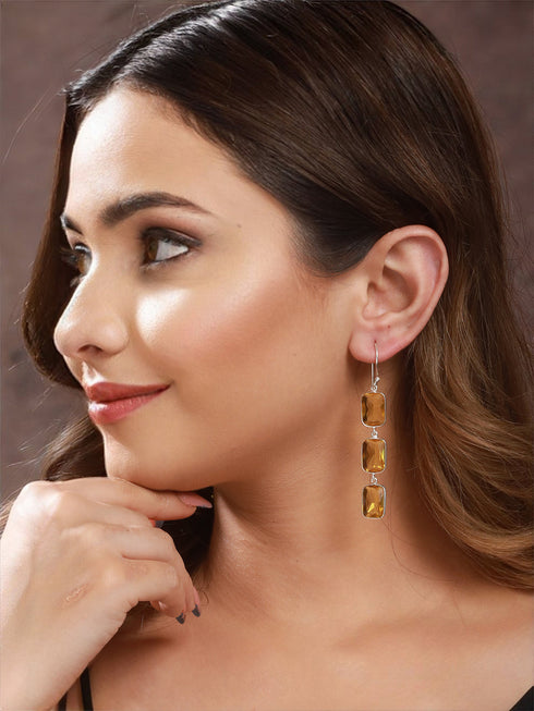 Yellow stone studded Drop Earrings