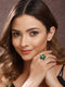 Silver Plated Green Emerald Zircon Minimal Floral Ring
