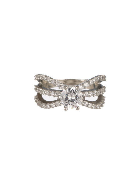 Silver Toned AD Studded Engagement Band Finger Rings