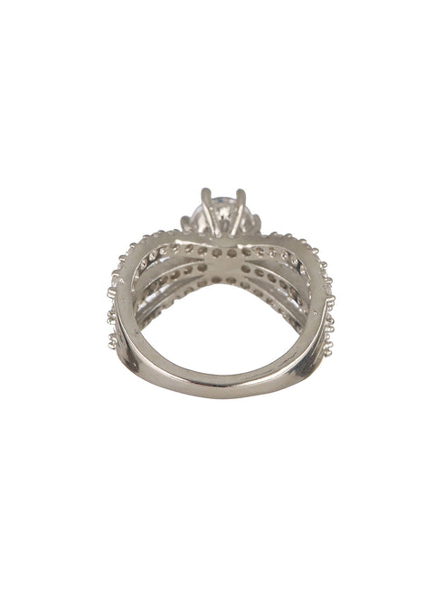 Silver Toned AD Studded Engagement Band Finger Rings