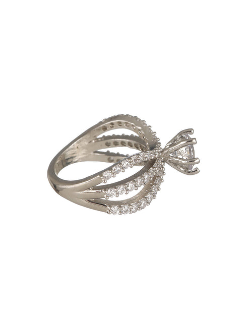 Silver Toned AD Studded Engagement Band Finger Rings
