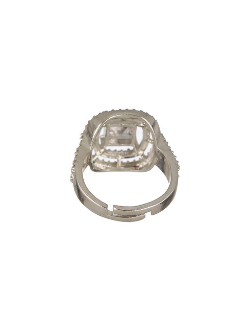 Silver Toned AD Studded Engagement Band Finger Rings