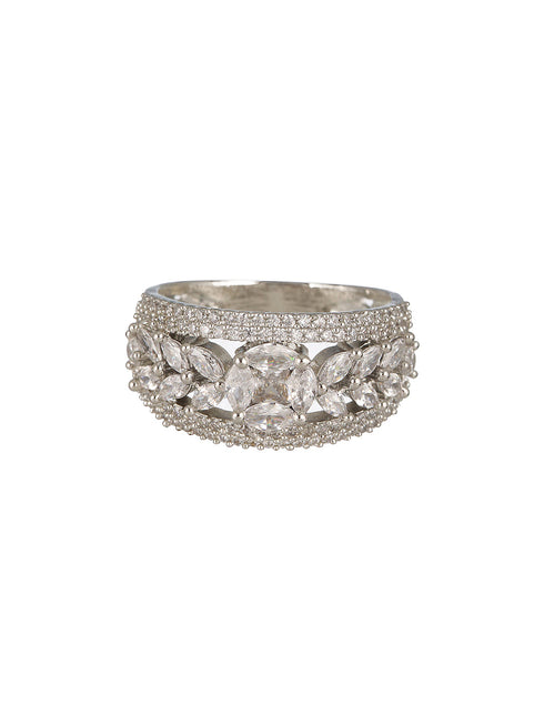 Silver Toned AD Studded Engagement Band Finger Rings