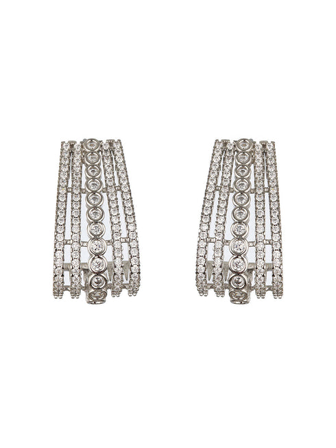 Silver Plated AD Studded Minimal Hoop Earrings