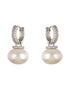 Silver Toned Pearl Drop Minimal Hoop Earrings