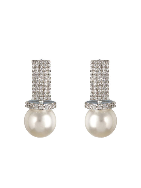 Silver Plated Pearl & CZ Studded Minimal Studds Earrings