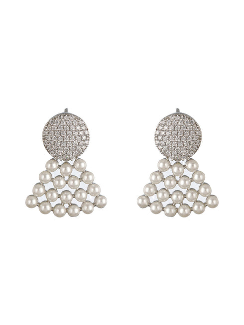 Silver Toned Pearl & AD Studded Designer Studds Earrings