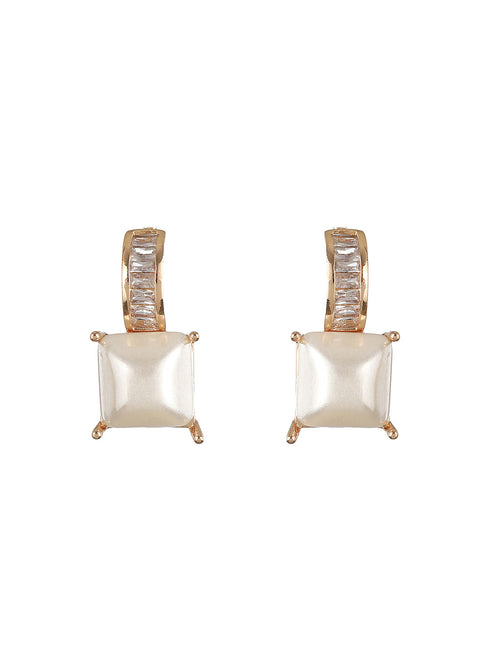 Gold Toned AD & Pearl Studded Minimal Drop Earrings