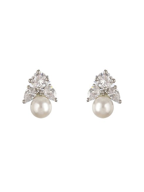 Silver Toned CZ & Pearl Studded Solitaire Minimal Studds earrings