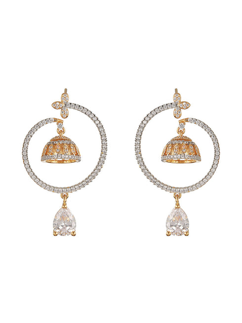 Gold Toned Zircon Studded Designer Hoop Jhumka earringsEarring
