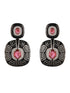 Black Enamelled Red AD studded Statement Drop Earrings
