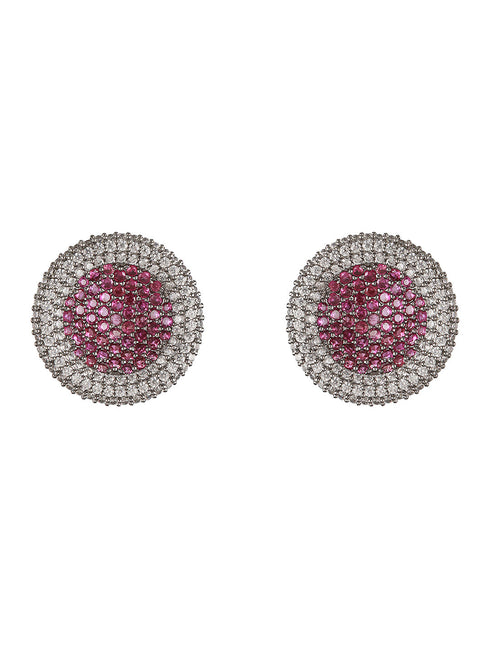 Silver Toned Pink AD Studded Minimal Designer Studds EarringsEarring