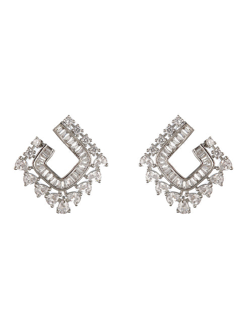 Silver Plated AD Studded Minimal Geometric Studds Earrings