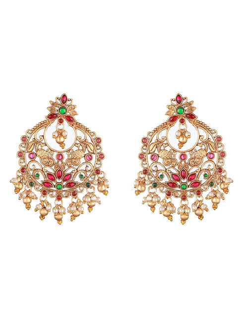 22k Gold Plated Red Kempo Temple Chandbali Earrings