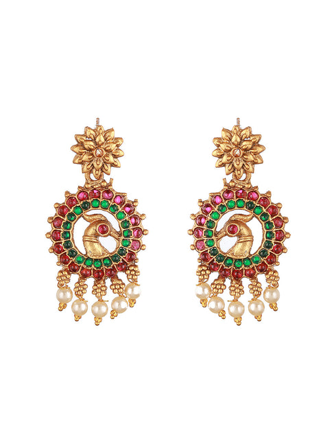 22K Gold-Plated Multi Stone-Studded Handcrafted Temple Luxury Jewellery Set