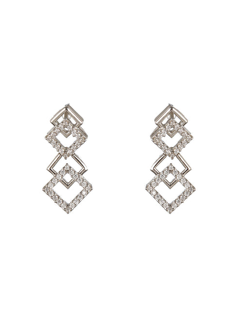 Silver Plated AD Studded Minimal Geometric Necklace Jewellery Set