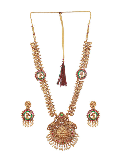 22K Gold-Plated Multi Stone-Studded Handcrafted Temple Luxury Jewellery Set