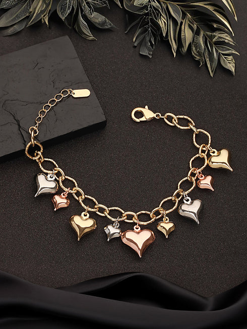 Anti-Tarnish 18k Gold Plated Heart Shaped Charm Link Wraparound Bracelet