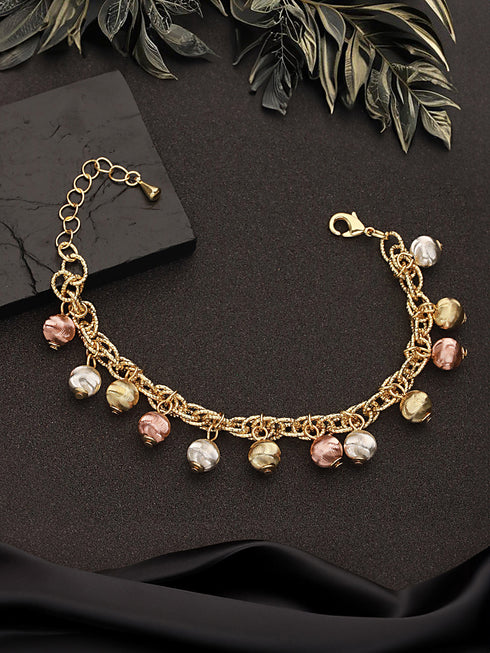 Anti-Tarnish Gold Plated All Around Charms Balls Link Bracelet