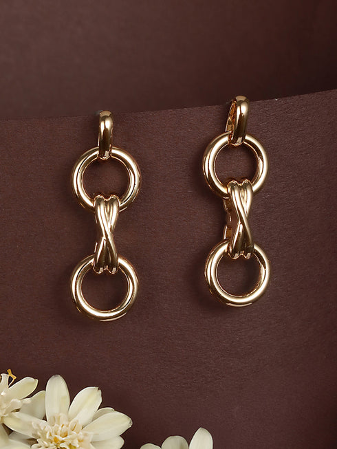 Anti-Tarnish 18k Gold Plated Criss Cross Dangling Link Earrings