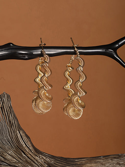 Anti-Tarnish Gold Plated Spiral Twisted Statement Hoops Earrings