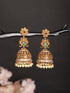 Antique Gold Polish Zircon Studded Pearl Beaded Floral Dangling Earring