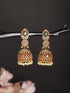 Gold Plated Green Zircon Studded Pearl Beaded Dangler Earrings
