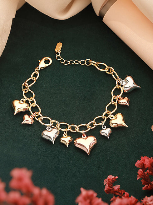 Anti-Tarnish 18k Gold Plated Heart Shaped Charm Link Wraparound Bracelet