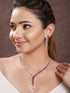 Silver Toned Red CZ Statement Designer Necklace Jewellery Set