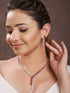 Silver Toned Red CZ Statement Designer Necklace Jewellery Set