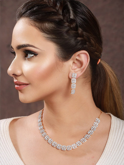 Gold Polished White CZ Studded contemporary Jewellery set